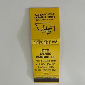 State Farmers Insurance Co Omaha NE Vintage Matchbook Cover SMB27-6
